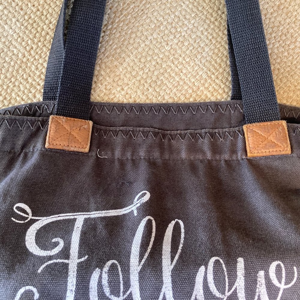 Thirty One "Follow Your Own Path" Gray Canvas Tote - image 3